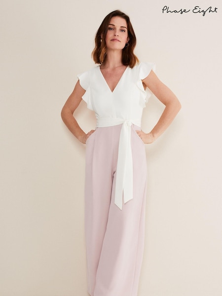 Phase Eight Pink Petite Kallie V-Neck Frill Jumpsuit (D61082) | €79