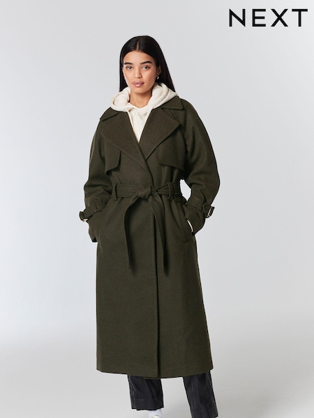 Khaki Green Belted Quilt Lined Trench Style Coat (D61237) | €38