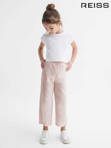 Reiss Soft Pink Cleo Senior Linen Drawstring Trousers (D62082) | AED317