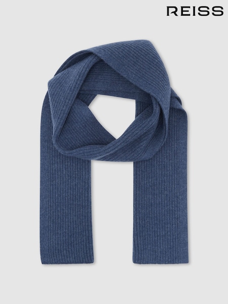 Denim Blue - Regular Reiss Chesterfield Merino Wool Rib-knit Scarf