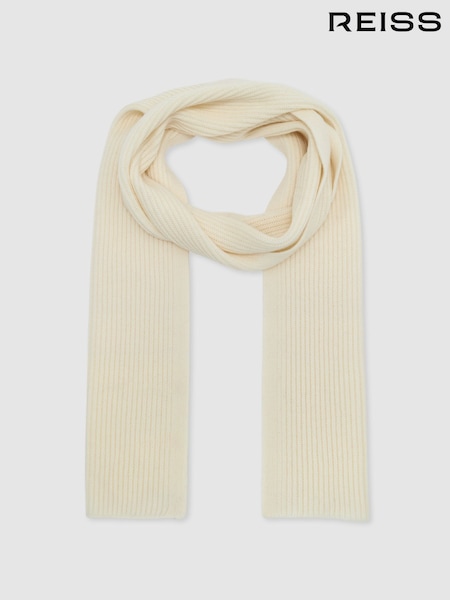 بيج فاتح - Regular Reiss Chesterfield Merino Wool Rib-knit Scarf