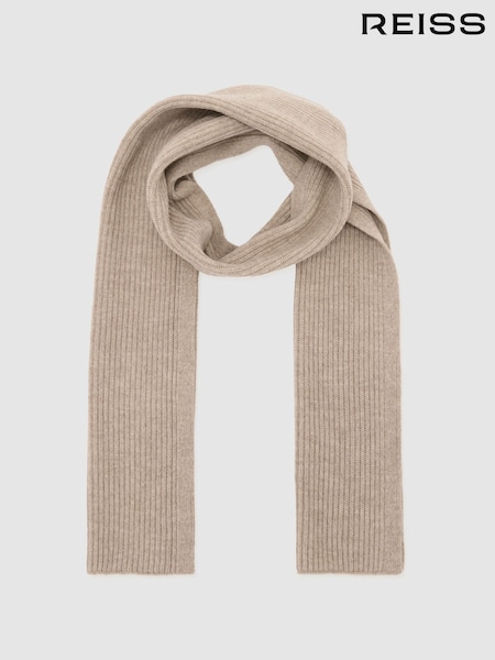 Oatmeal - Regular Reiss Chesterfield Merino Wool Rib-knit Scarf