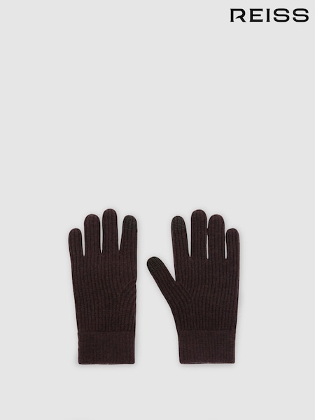Chocolate Brown - Regular Reiss Lawson Merino Wool Rib-knit Gloves