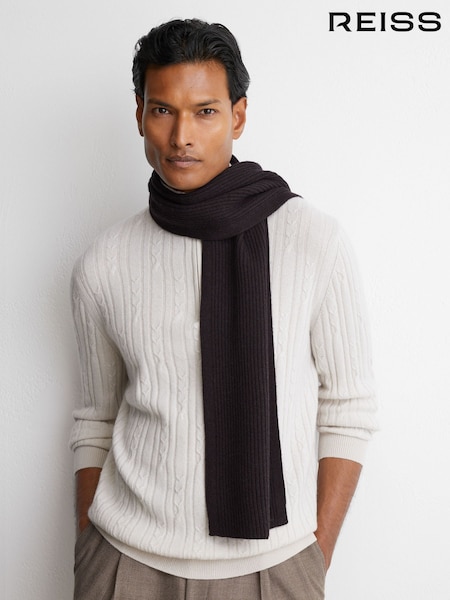 Chocolate Brown - Regular Reiss Chesterfield Merino Wool Rib-knit Scarf