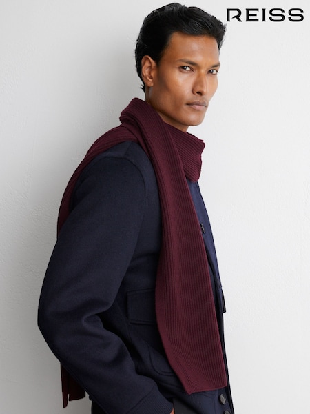 Bordeaux - Regular Reiss Chesterfield Merino Wool Rib-knit Scarf