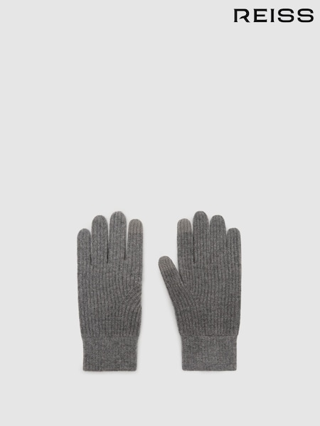 Mid Grey - Regular Reiss Lawson Merino Wool Rib-knit Gloves