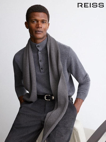Gris moyen - Regular Reiss Chesterfield Merino Wool Rib-knit Scarf