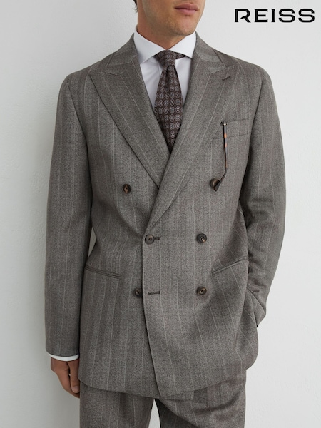 Grey - Classic Fit Reiss Deal Wool Double-breasted Pinstripe Suit Blazer