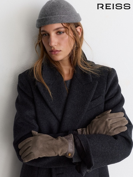 Grey - Reiss Claudia Suede Leather-trim Gloves