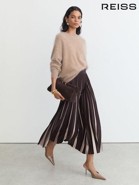 couleur raisin bordeaux/neutre - Jupe mi-longue Reiss Serena plissée contrastante