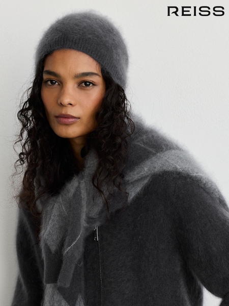 Gris - Reiss Ava Brushed Cashmere Beanie Hat