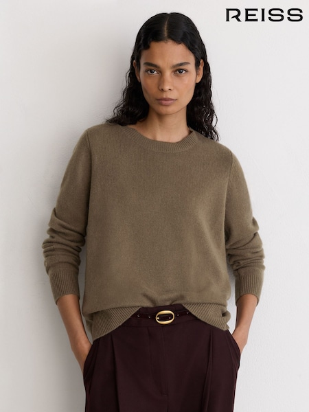 Khaki Green - Reiss Mimi 100% Cashmere Crew-neck Jumper
