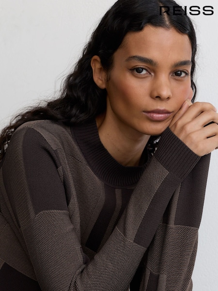 Chocolate Brown - Reiss Faro Jacquard-knit Mock-neck Jumper