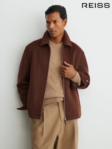 Rust Red - Regular Reiss Foley Brushed Wool-blend Zip-through Overshirt