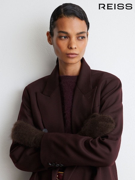 Chocolate - Reiss Willow Brushed Cashmere Mittens