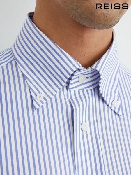White/Blue Stripe - Regular Reiss Dart Cotton Striped Button-down Shirt Regular-fit