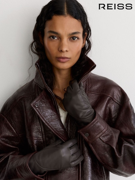 Charcoal - Reiss Georgia Leather Gloves