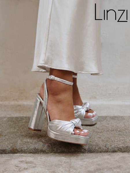 Silver - Linzi Ruba Platform Heels With Knotted Front Strap