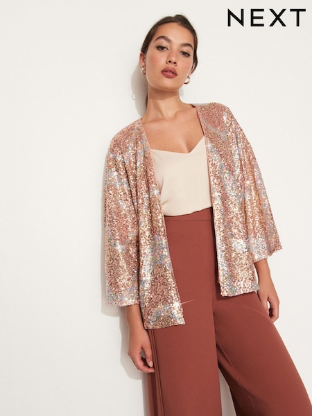 Rose Gold Iridescent Sequin Sparkle Kimono (D63472) | €17