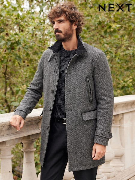 Charcoal Grey Wool Blend Four Pocket Funnel Neck Coat (D63495) | €27
