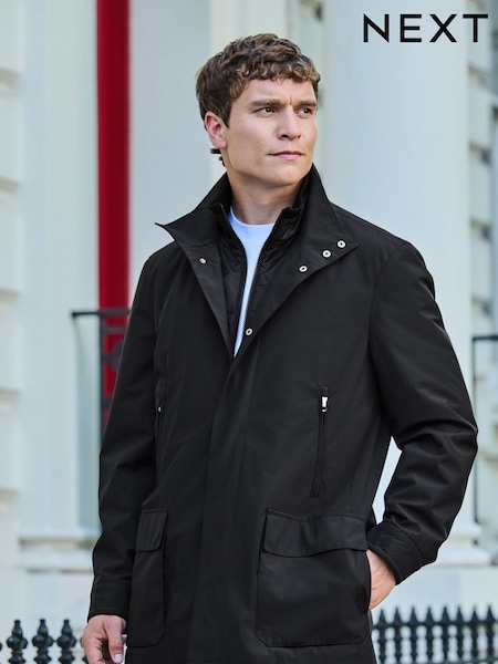 Black Shower Resistant Four Pocket Funnel Neck Coat (D63501) | €41