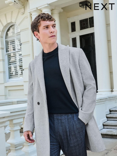Light Grey Double Breasted Epsom Overcoat (D63516) | €20