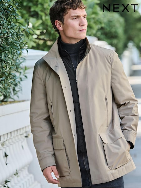 Light Grey Shower Resistant Four Pocket Funnel Neck Coat (D63524) | €20