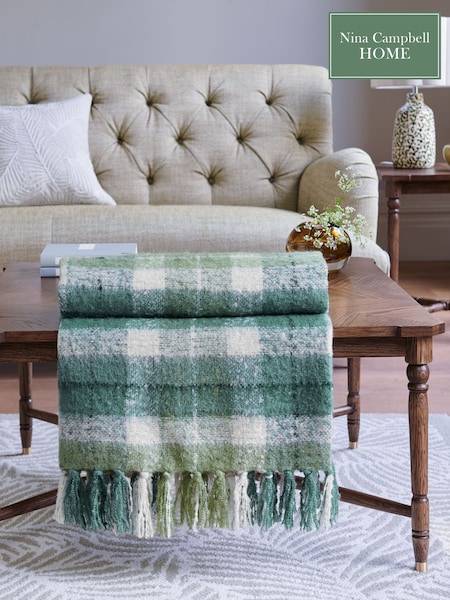 Nina Campbell Teal Check Brushed Throw (D63835) | €61