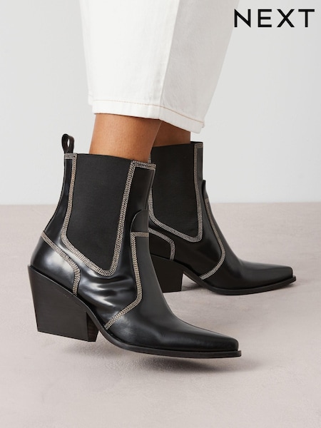 Черный - Signature Leather Forever Comfort® Western Cowboy Stitched Boots (D63901) | €15
