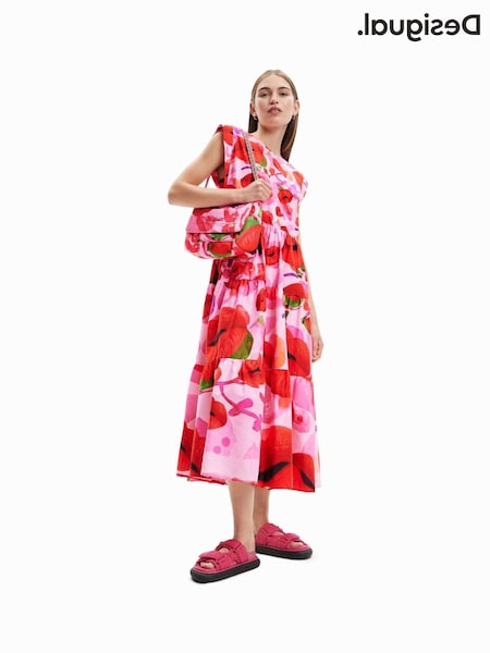 Desigual Lip Print Pink Sleevless Midi Dress (D63979) | €60