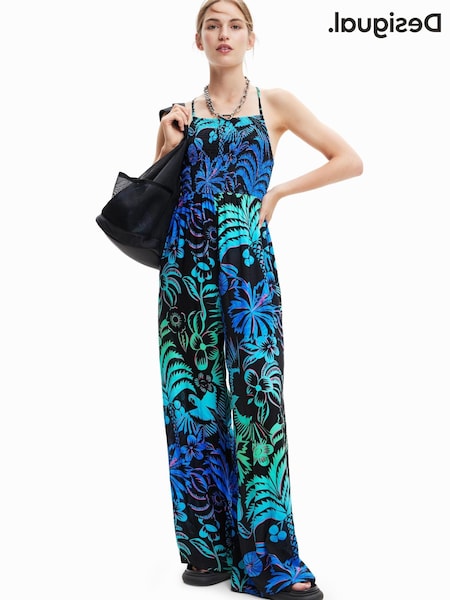 Desigual Tropical Green Print Wide Leg Jumpsuit (D64009) | €32
