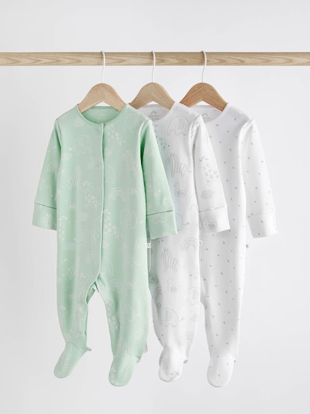 Mint Green Essential Cotton Baby Sleepsuits 3 Pack (0-2yrs) (D64605) | €9 - €10.50