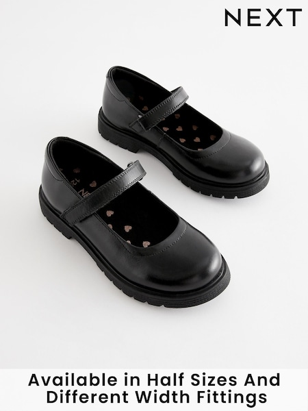 Matt Black Standard Fit (F) School Leather Chunky Mary Jane Shoes (D64664) | €47 - €60