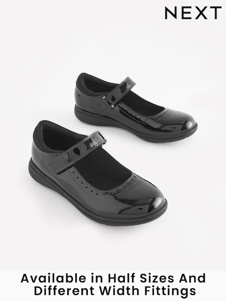 Black Patent Standard Fit (F) School Leather Brogue Detail Mary Jane Shoes (D64666) | AED142 - AED188
