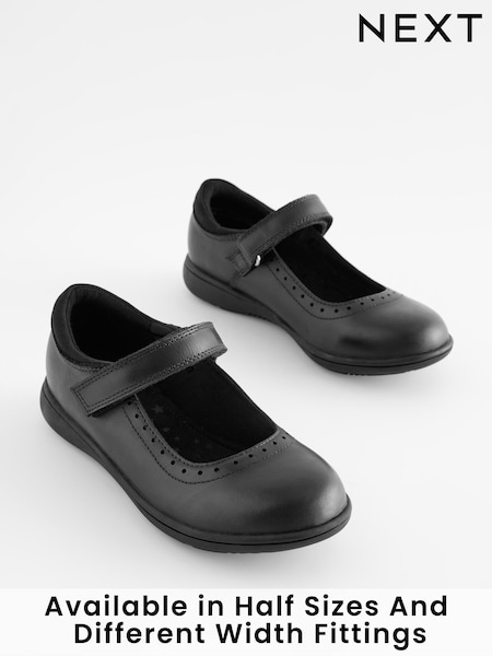 Matt Black Wide Fit (G) School Leather Brogue Detail Mary Jane Shoes (D64667) | AED142 - AED188