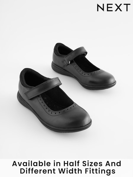 Matt Black Standard Fit (F) School Leather Brogue Detail Mary Jane Shoes (D64668) | ₪117 - ₪155