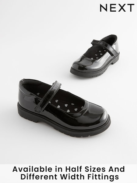 Black Patent Standard Fit (F) School Leather Chunky Mary Jane Shoes (D64670) | €39 - €50