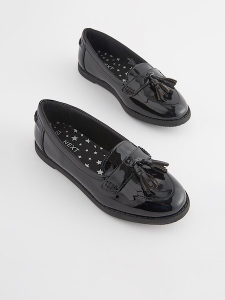 Black Patent Narrow Fit (E) School Leather Tassel Loafers (D64995) | €15 - €18