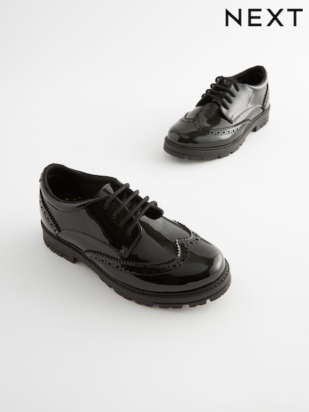Black Patent Wide Fit (G) School Leather Chunky Lace-Up Brogues (D65038) | €54 - €65