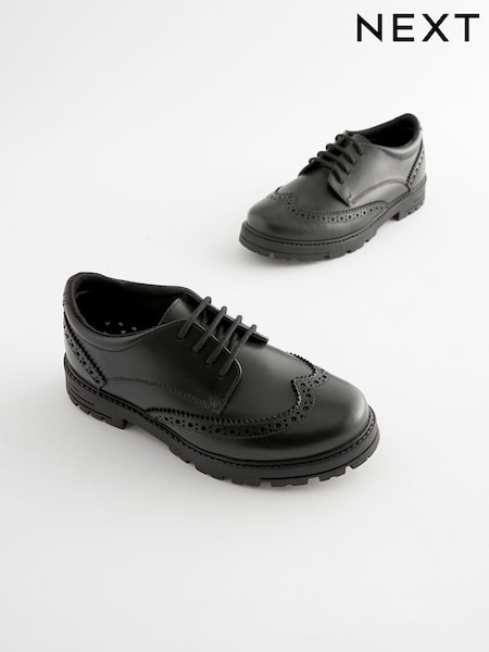 Black Matt Wide Fit (G) School Leather Chunky Lace-Up Brogues (D65039) | €54 - €65