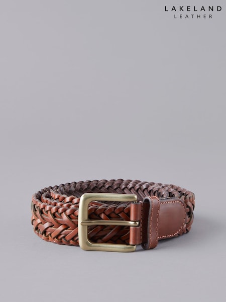 Lakeland Leather Tan Brown Howbeck Leather Braided Belt (D65079) | ₪201