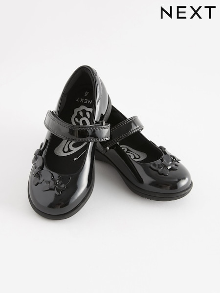 Black Patent Wide Fit (G) School Junior Butterfly Mary Jane Shoes (D65090) | AED102 - AED132