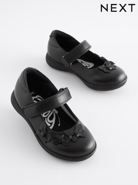 Matt Black Wide Fit (G) School Junior Butterfly Mary Jane Shoes (D65091) | €28 - €36