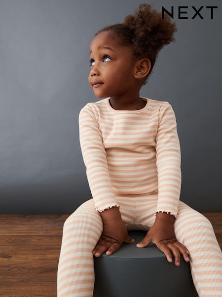Neutral Stripe Cotton Rich Long Sleeve Rib T-Shirt (3mths-7yrs) (D65221) | AED16 - AED23