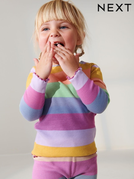 Črtast z barvami mavrice - Cotton Rich Long Sleeve Rib T-Shirt (3mths-7yrs) (D65228) | € 4 - € 7