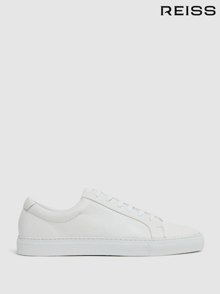 أبيض - Reiss Luca Tumbled Tumbled Leather Trainers (D65235) | ‏1,138 د.إ.‏