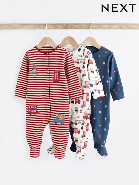 Navy/Red 3 Pack Baby Sleepsuits (0mths-2yrs) (D65255) | 87 zł - 94 zł