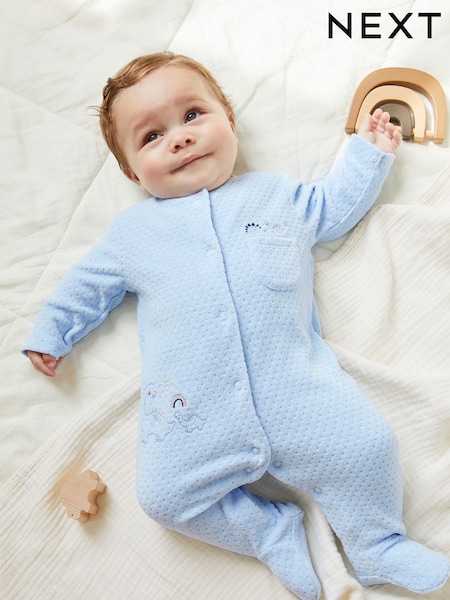 Pale Blue Teddy Bear Textured Baby Sleepsuit (0mths-3yrs) (D65262) | €8 - €10