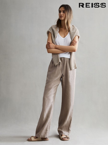 Reiss Mink Cleo Linen Wide Leg Drawstring Trousers (D65839) | €50