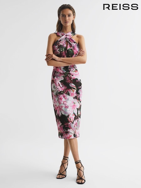 Reiss Ella Floral Print Halter Midi Dress (D65870) | 245 €